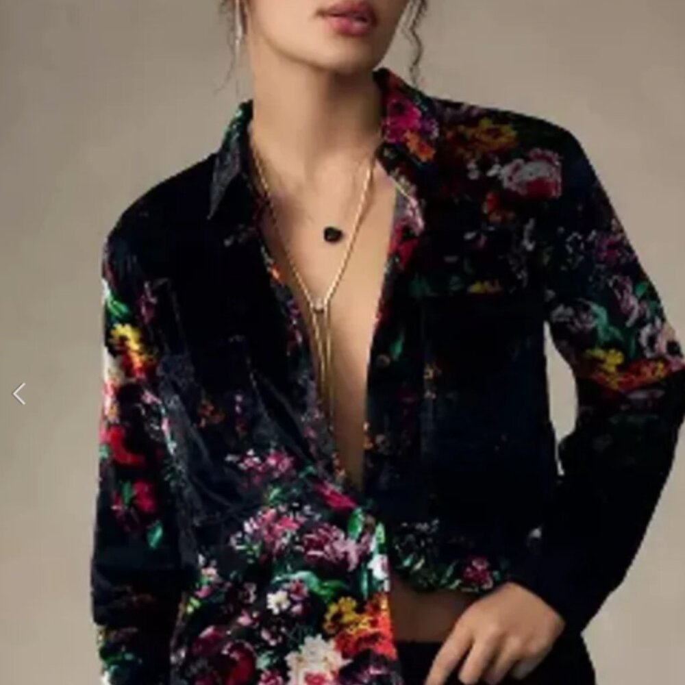 Anthropologie Pilcro velvet shirt - M - black floral - NWOT